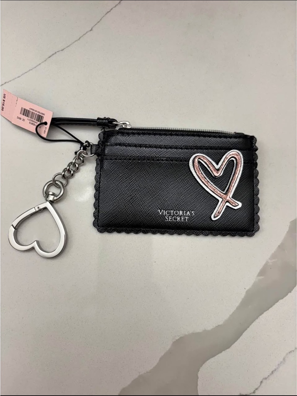 NWT Victoria's Secret Black Cardholder with Pink Heart Accent and Silver Keyring